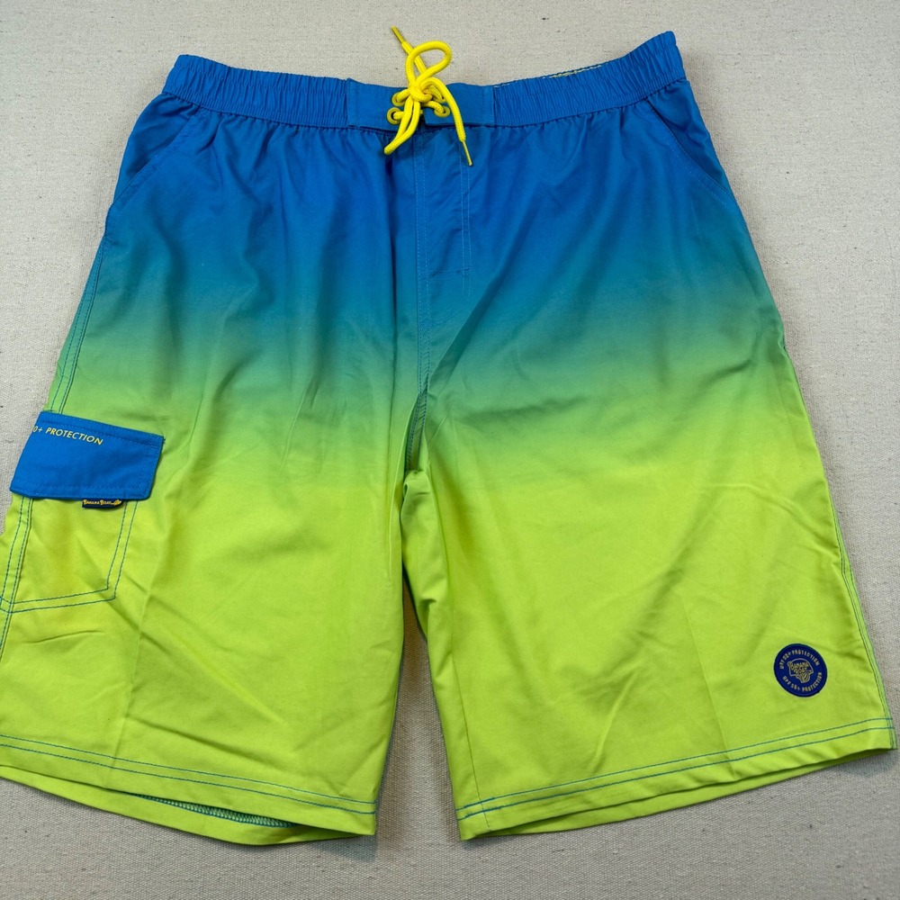 Banana Boat Mens Swim Trunks XL Blue Green Ombre UPF 50+ Cargo Board Shorts